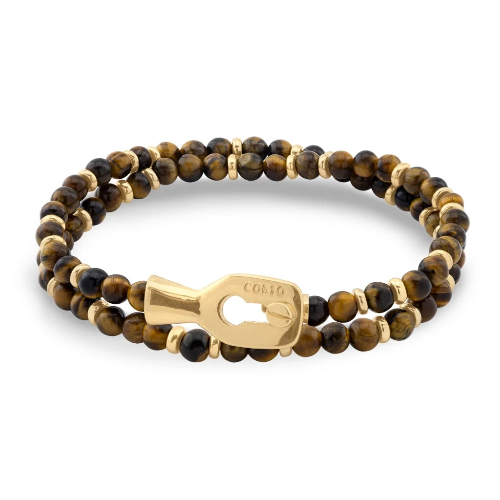 Pulsera con piedras de 4mm, con mini donas y broche en baño de oro de 22K - Joyería y bisutería fina