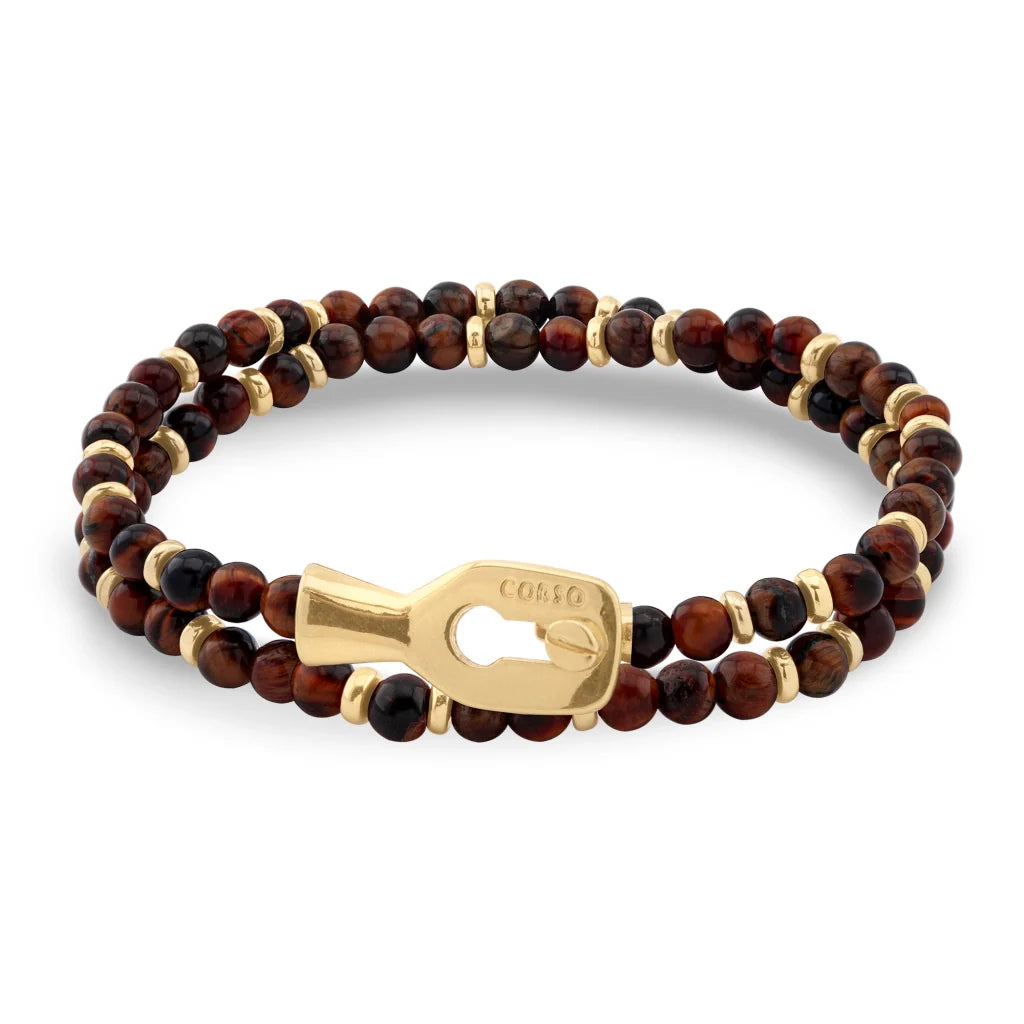 Pulsera con piedras de 4mm, con mini donas y broche en baño de oro de 22K - Joyería y bisutería fina