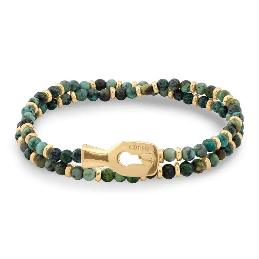 Pulsera con piedras de 4mm, con mini donas y broche en baño de oro de 22K - Joyería y bisutería fina