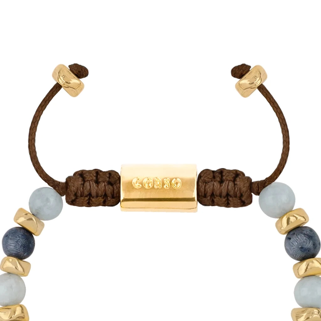 Pulsera ajustable, con piedras naturales de 6mm, baño de oro 22K - Joyería y bisutería fina