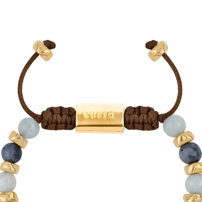 Pulsera ajustable, con piedras naturales de 6mm, baño de oro 22K - Joyería y bisutería fina