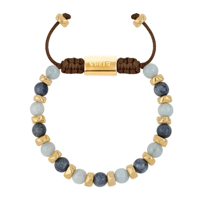Pulsera ajustable, con piedras naturales de 6mm, baño de oro 22K - Joyería y bisutería fina