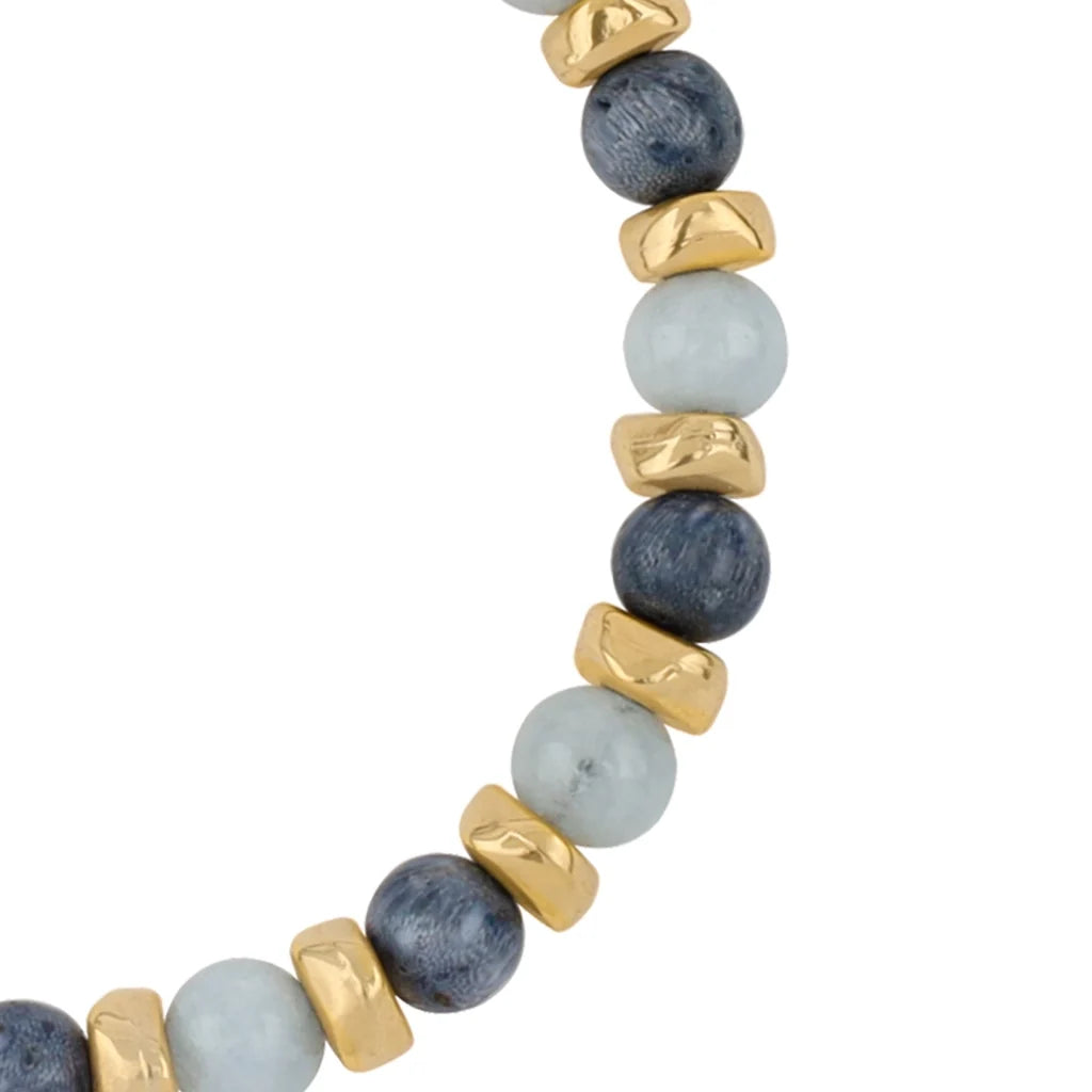 Pulsera ajustable, con piedras naturales de 6mm, baño de oro 22K - Joyería y bisutería fina