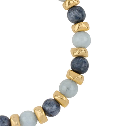 Pulsera ajustable, con piedras naturales de 6mm, baño de oro 22K - Joyería y bisutería fina