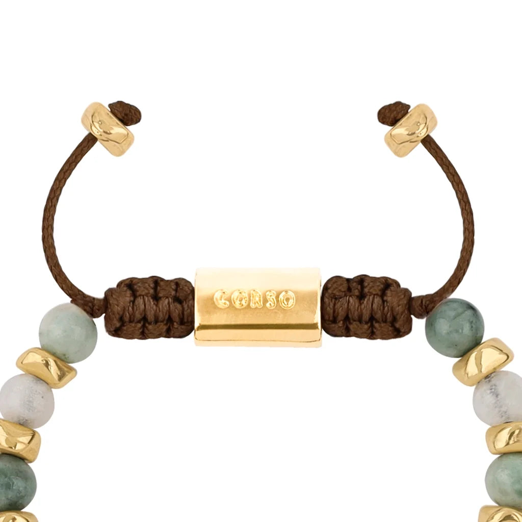 Pulsera ajustable, con piedras naturales de 6mm, baño de oro 22K - Joyería y bisutería fina