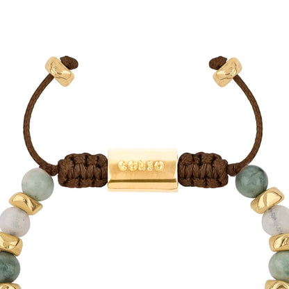 Pulsera ajustable, con piedras naturales de 6mm, baño de oro 22K - Joyería y bisutería fina