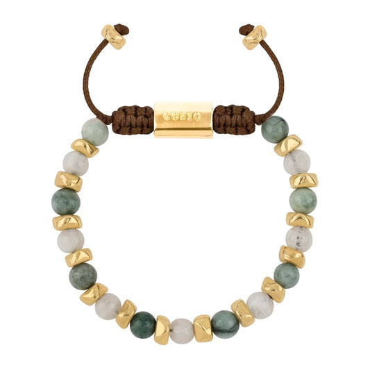 Pulsera ajustable, con piedras naturales de 6mm, baño de oro 22K - Joyería y bisutería fina