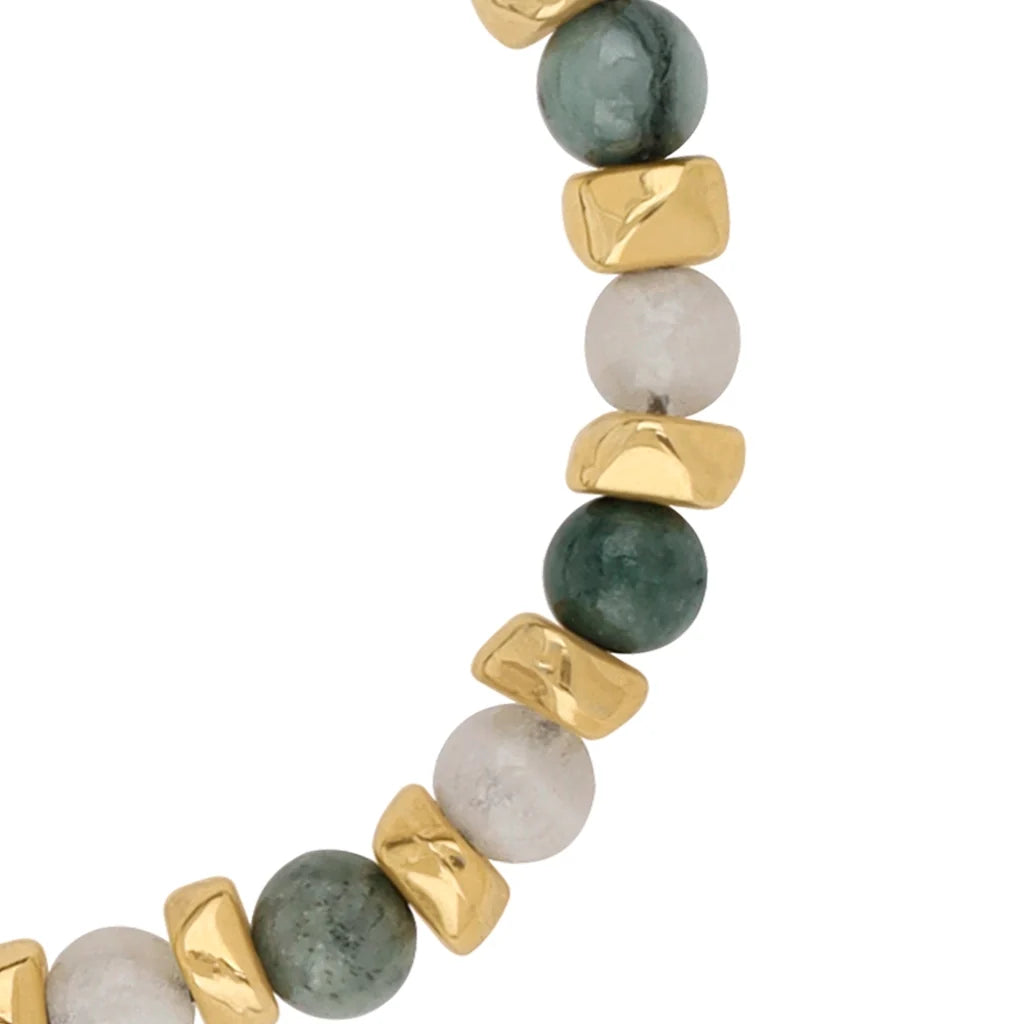 Pulsera ajustable, con piedras naturales de 6mm, baño de oro 22K - Joyería y bisutería fina