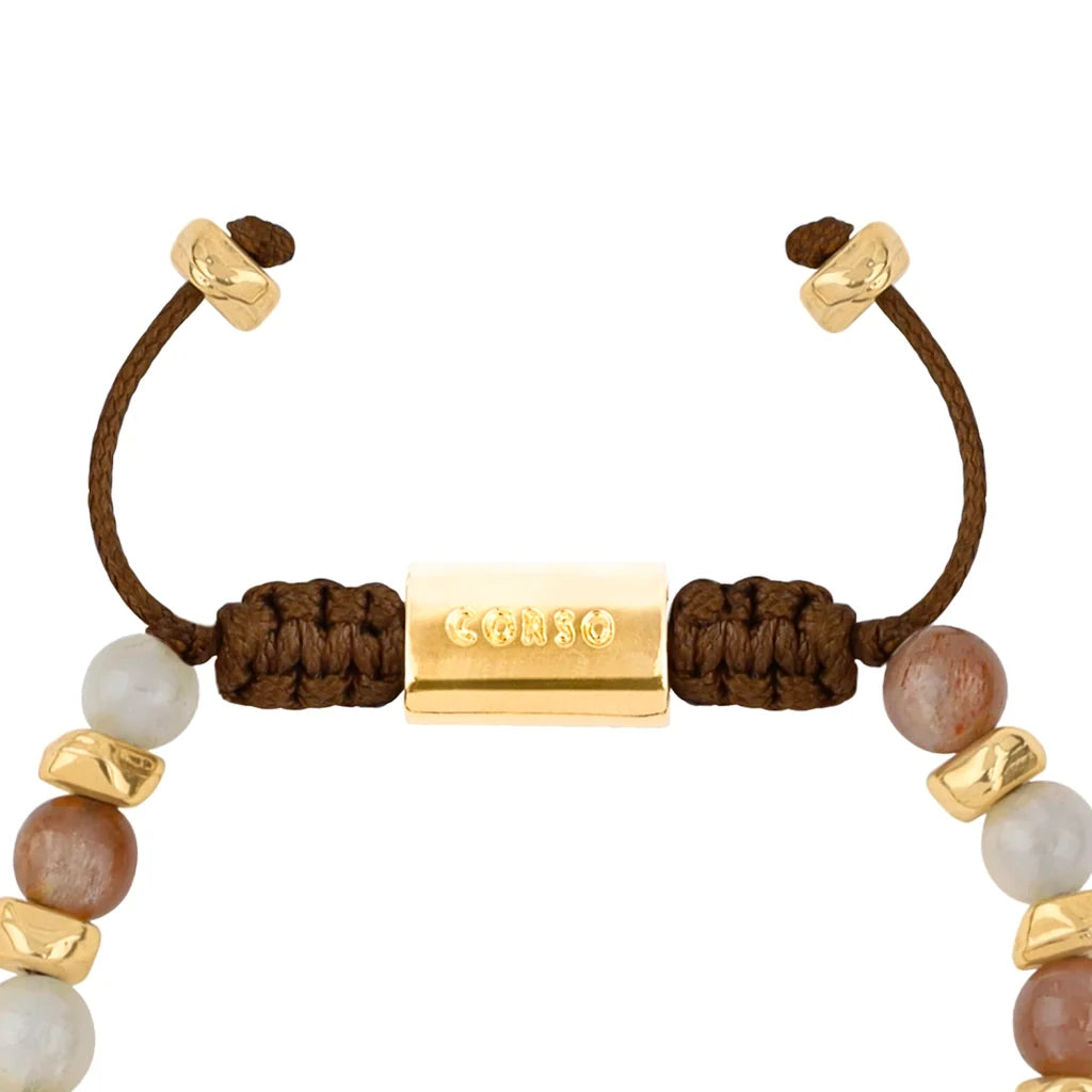 Pulsera ajustable, con piedras naturales de 6mm, baño de oro 22K - Joyería y bisutería fina