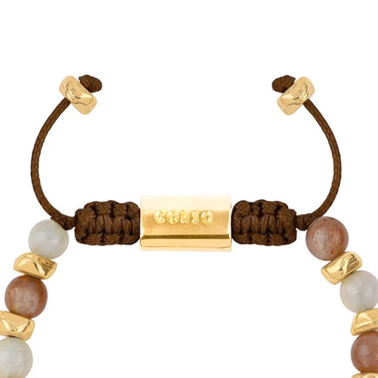 Pulsera ajustable, con piedras naturales de 6mm, baño de oro 22K - Joyería y bisutería fina