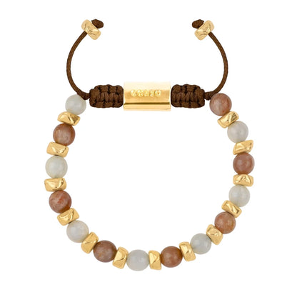 Pulsera ajustable, con piedras naturales de 6mm, baño de oro 22K - Joyería y bisutería fina