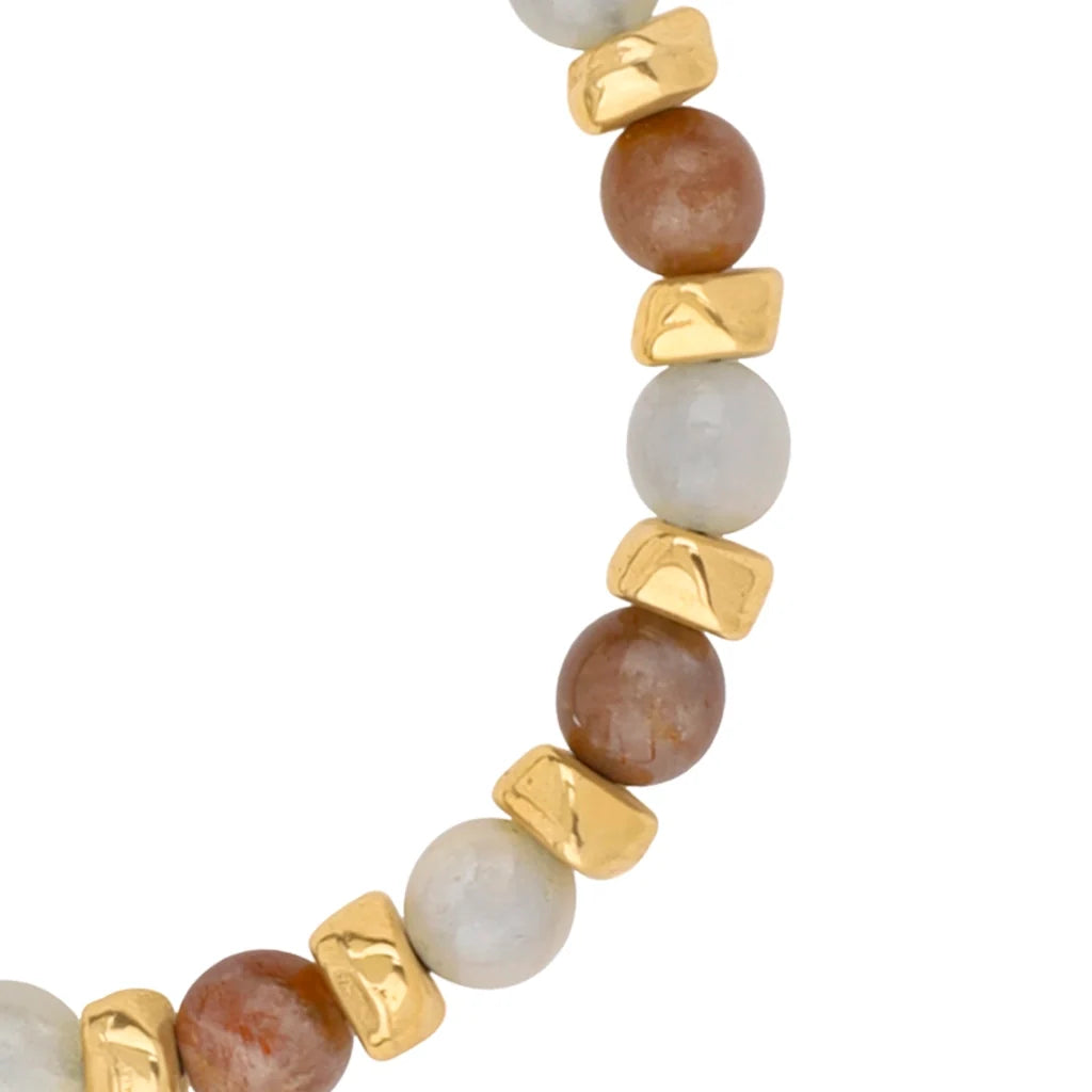 Pulsera ajustable, con piedras naturales de 6mm, baño de oro 22K - Joyería y bisutería fina