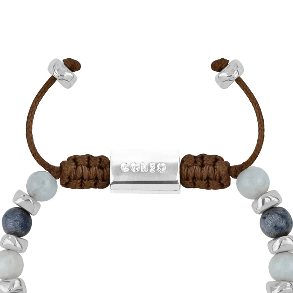 Pulsera ajustable, con piedras naturales de 6mm, baño de rodio - Joyería y bisutería fina