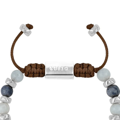 Pulsera ajustable, con piedras naturales de 6mm, baño de rodio - Joyería y bisutería fina