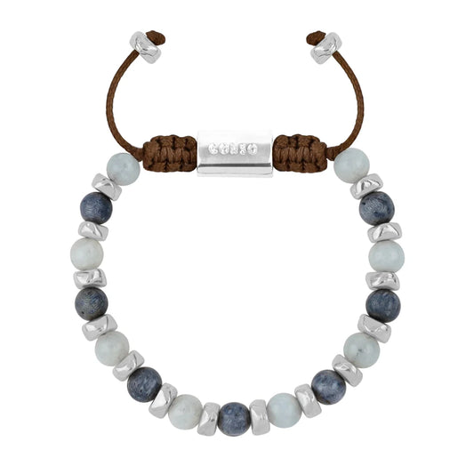 Pulsera ajustable, con piedras naturales de 6mm, baño de rodio - Joyería y bisutería fina