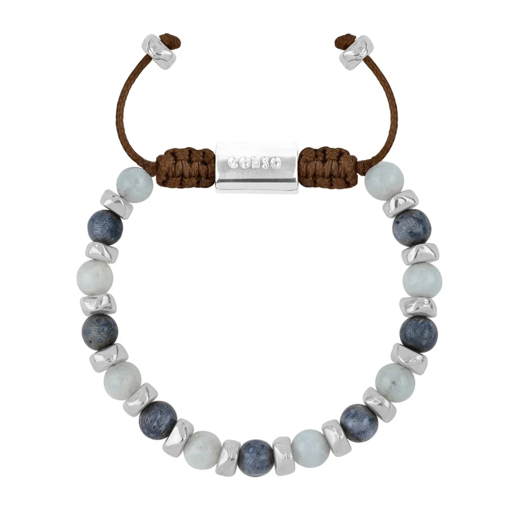 Pulsera ajustable, con piedras naturales de 6mm, baño de rodio - Joyería y bisutería fina