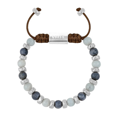 Pulsera ajustable, con piedras naturales de 6mm, baño de rodio - Joyería y bisutería fina