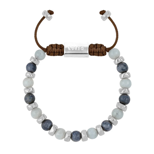 Pulsera ajustable, con piedras naturales de 6mm, baño de rodio - Joyería y bisutería fina