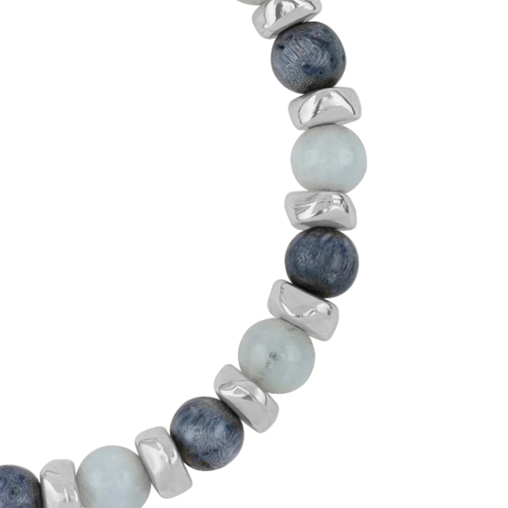 Pulsera ajustable, con piedras naturales de 6mm, baño de rodio - Joyería y bisutería fina