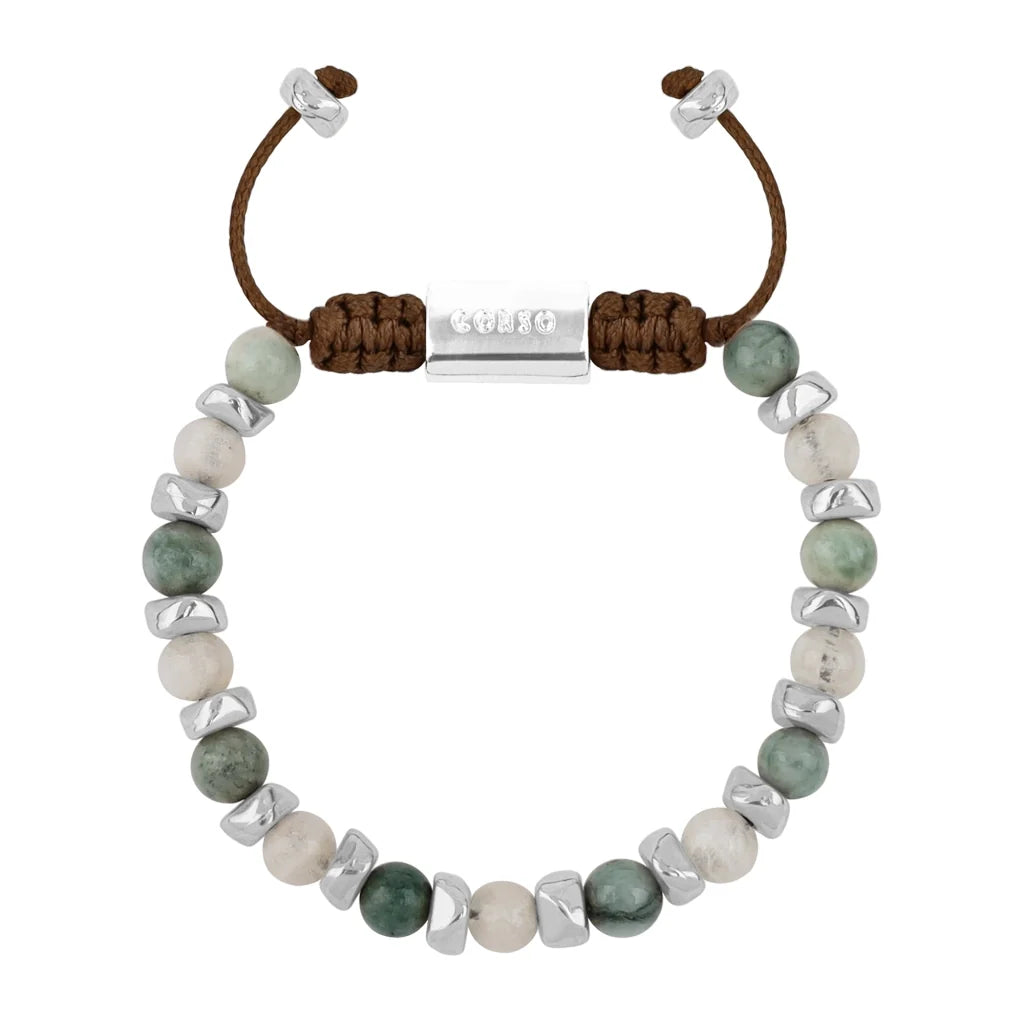 Pulsera ajustable, con piedras naturales de 6mm, baño de rodio - Joyería y bisutería fina