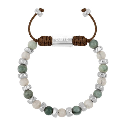 Pulsera ajustable, con piedras naturales de 6mm, baño de rodio - Joyería y bisutería fina