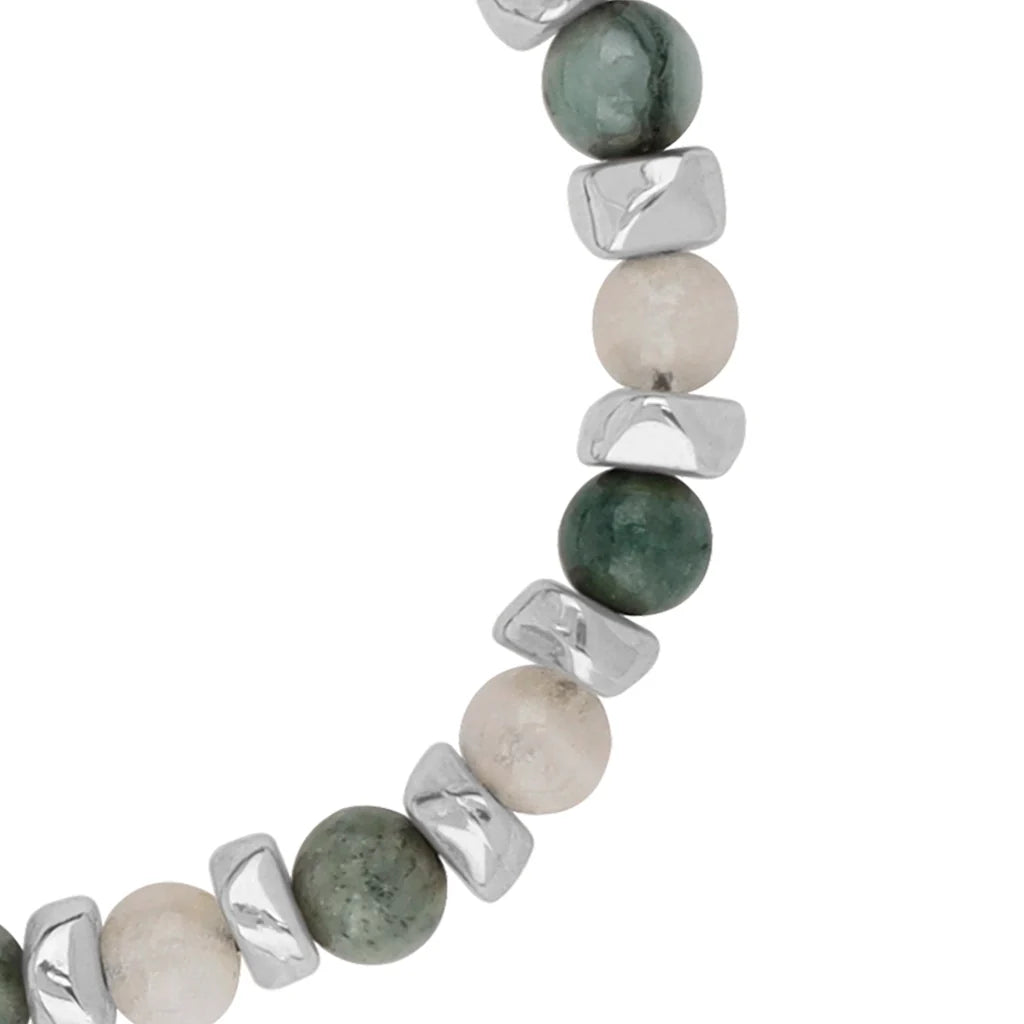 Pulsera ajustable, con piedras naturales de 6mm, baño de rodio - Joyería y bisutería fina