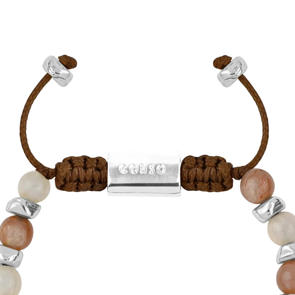 Pulsera ajustable, con piedras naturales de 6mm, baño de rodio - Joyería y bisutería fina
