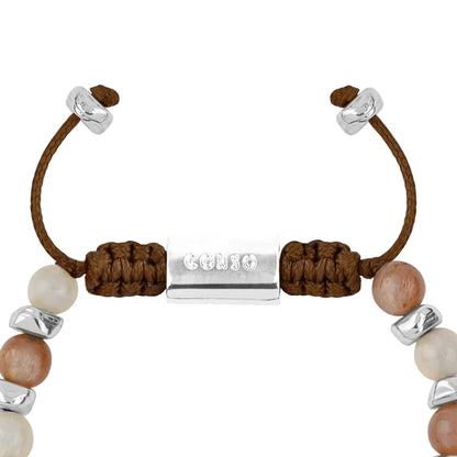 Pulsera ajustable, con piedras naturales de 6mm, baño de rodio - Joyería y bisutería fina