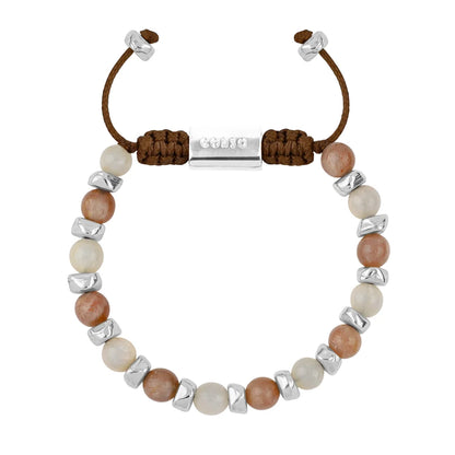 Pulsera ajustable, con piedras naturales de 6mm, baño de rodio - Joyería y bisutería fina