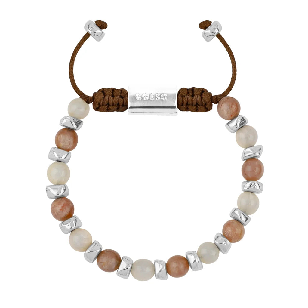Pulsera ajustable, con piedras naturales de 6mm, baño de rodio - Joyería y bisutería fina