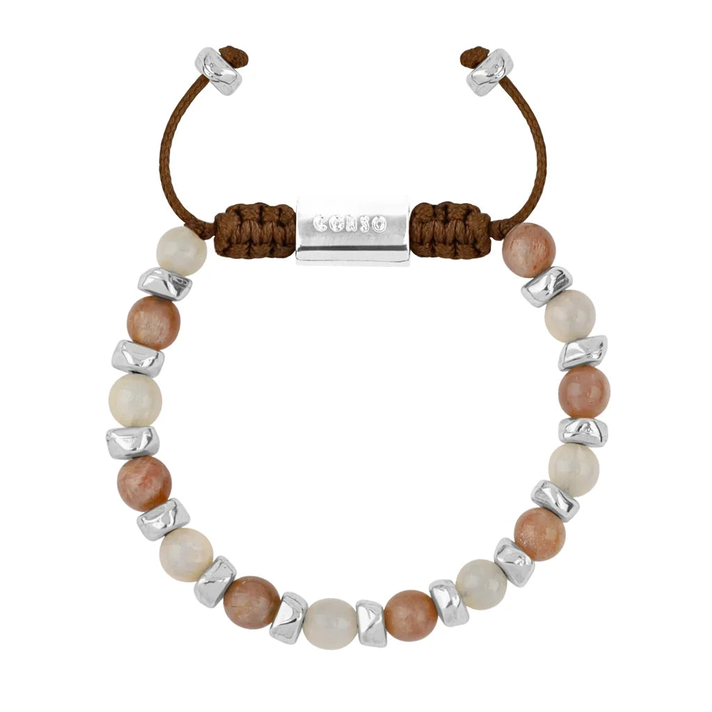 Pulsera ajustable, con piedras naturales de 6mm, baño de rodio - Joyería y bisutería fina