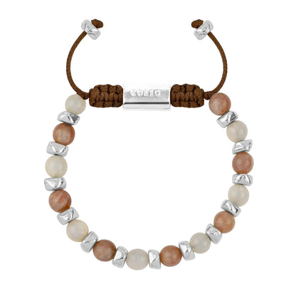 Pulsera ajustable, con piedras naturales de 6mm, baño de rodio - Joyería y bisutería fina