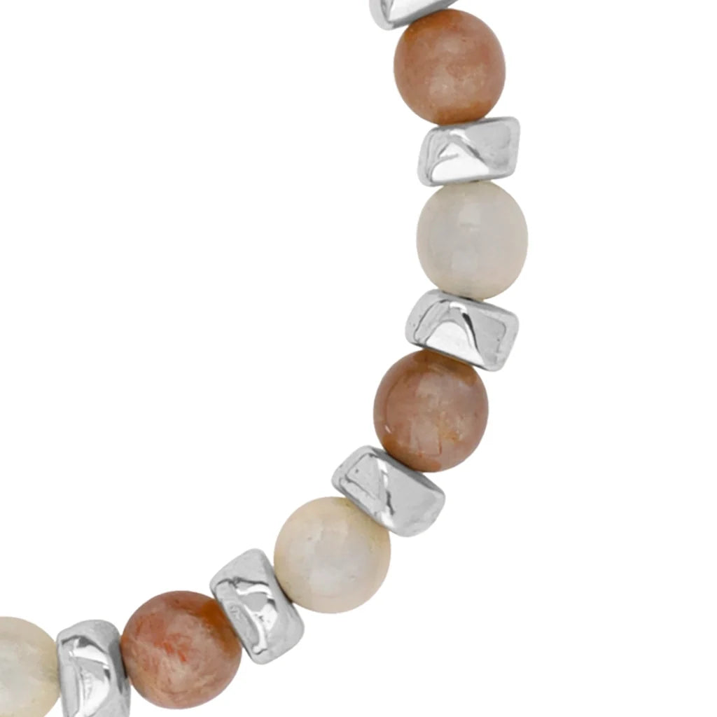 Pulsera ajustable, con piedras naturales de 6mm, baño de rodio - Joyería y bisutería fina