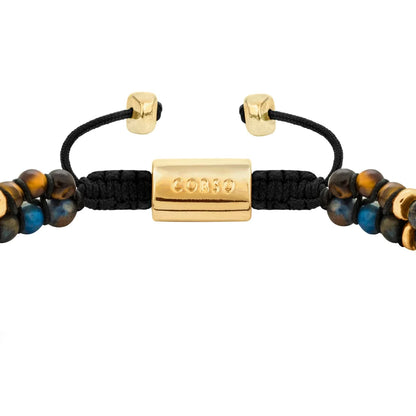 Pulsera ajustable con piedras 4mm, con mini donas y placa insignia en baño de oro 22K - Joyería y bisutería fina