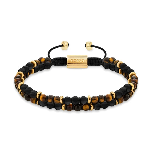 Pulsera ajustable con piedras 4mm, con mini donas y placa insignia en baño de oro 22K - Joyería y bisutería fina