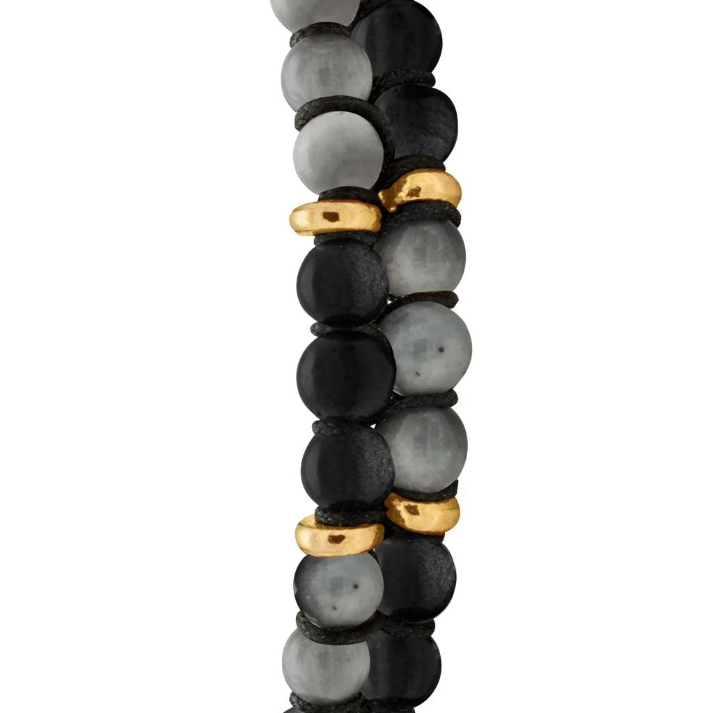 Pulsera ajustable con piedras 4mm, con mini donas y placa insignia en baño de oro 22K - Joyería y bisutería fina