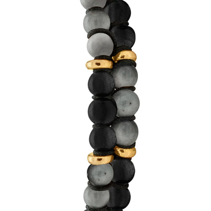 Pulsera ajustable con piedras 4mm, con mini donas y placa insignia en baño de oro 22K - Joyería y bisutería fina