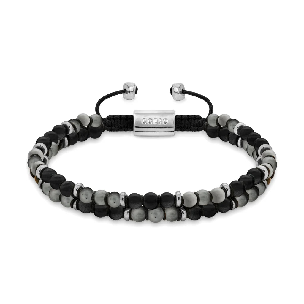 Pulsera ajustable con piedras 4mm, con mini donas y placa insignia en baño de rodio - Joyería y bisutería fina