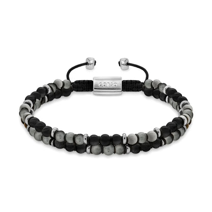 Pulsera ajustable con piedras 4mm, con mini donas y placa insignia en baño de rodio - Joyería y bisutería fina