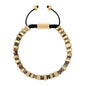 Pulsera ajustable con hilo de seda y rondel de piedra 4mm, con placa octagonal insignia y rondanas en baño de oro 22K - Joyería y bisutería fina