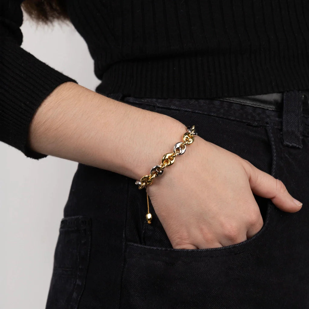 Pulsera con eslabones en baño de rodio u oro 22K - Joyería y bisutería fina