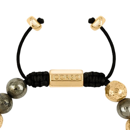 Pulsera baño en Oro 22K, Piedra volcanica y pirita - Joyería y bisutería fina