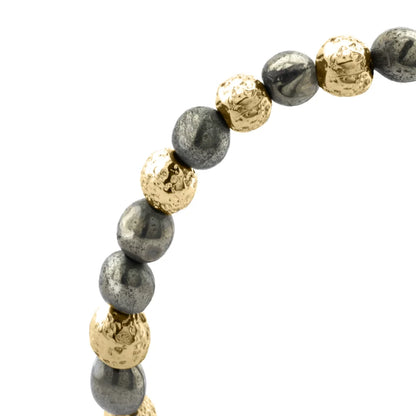 Pulsera baño en Oro 22K, Piedra volcanica y pirita - Joyería y bisutería fina