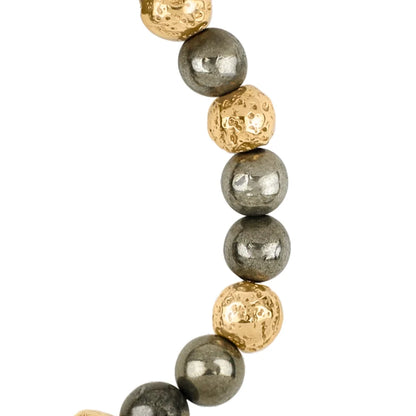 Pulsera baño en Oro 22K, Piedra volcanica y pirita - Joyería y bisutería fina