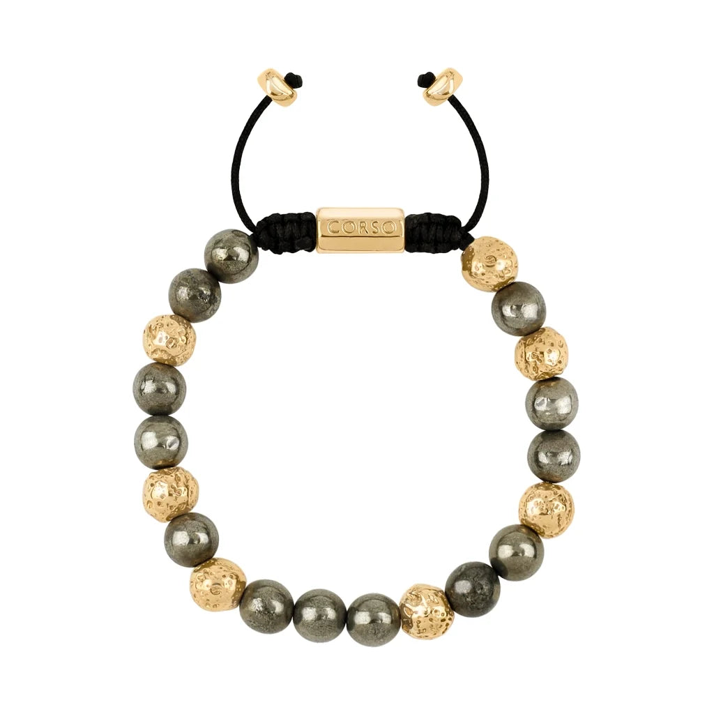 Pulsera baño en Oro 22K, Piedra volcanica y pirita - Joyería y bisutería fina