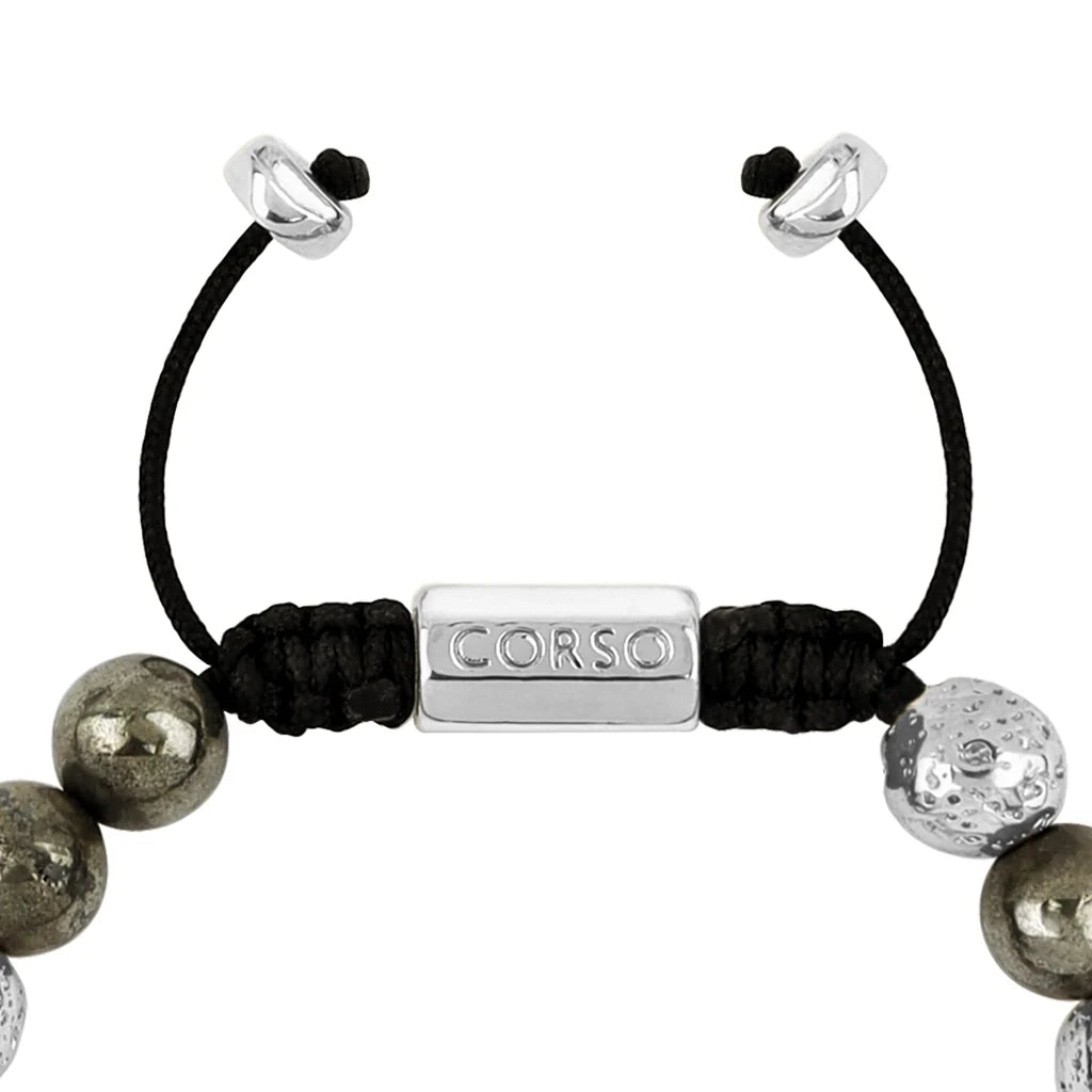 Pulsera baño en Rodio, Piedra volcanica y pirita - Joyería y bisutería fina