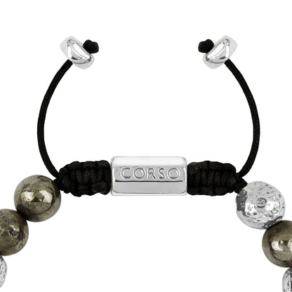 Pulsera baño en Rodio, Piedra volcanica y pirita - Joyería y bisutería fina