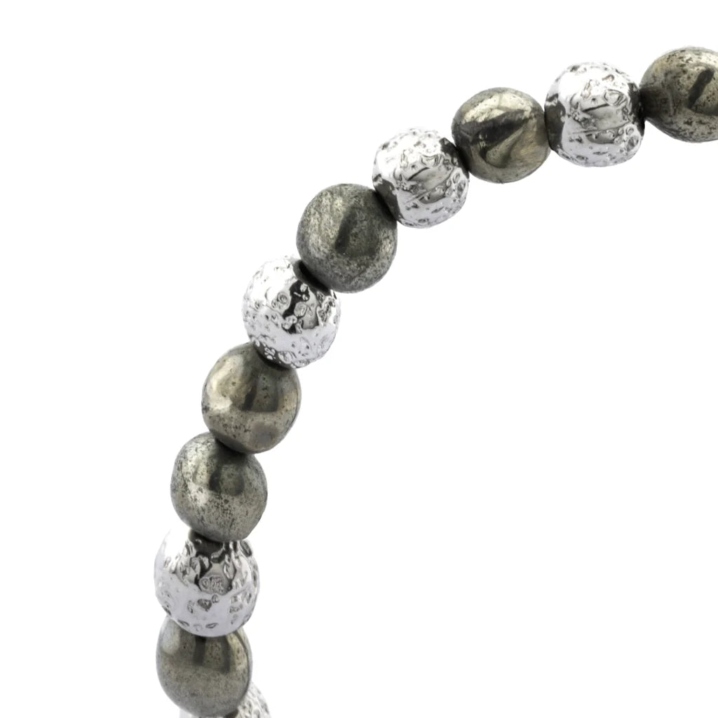 Pulsera baño en Rodio, Piedra volcanica y pirita - Joyería y bisutería fina