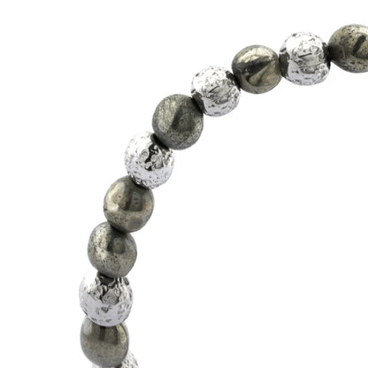 Pulsera baño en Rodio, Piedra volcanica y pirita - Joyería y bisutería fina