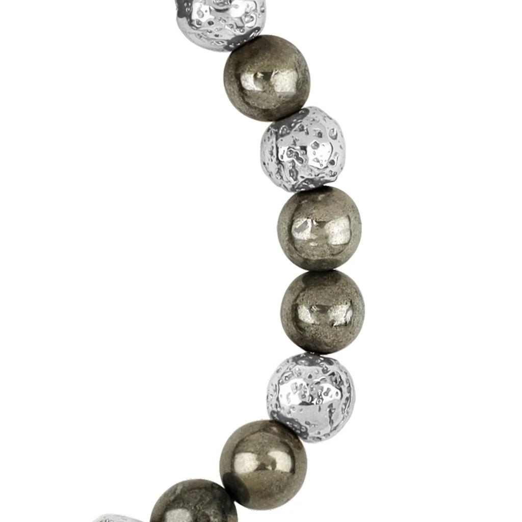 Pulsera baño en Rodio, Piedra volcanica y pirita - Joyería y bisutería fina
